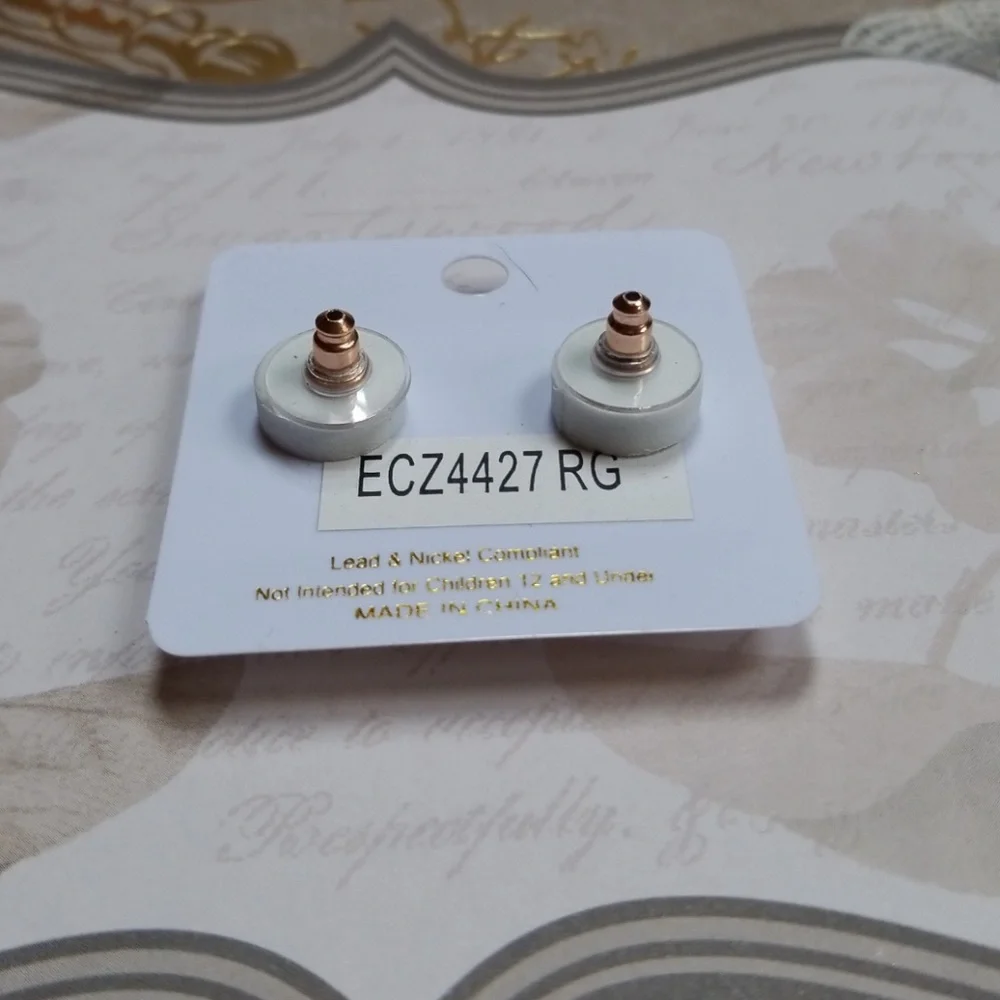 Cubic Zirconia Rose Gold Post Back Oval Earrings For Pierced Ears - Picture 8 of 12